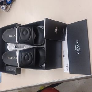 Coach Flat Black Rubber Pool Slides NIB
